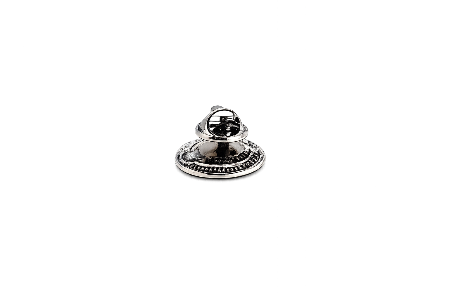 Silver decorative object on a white background