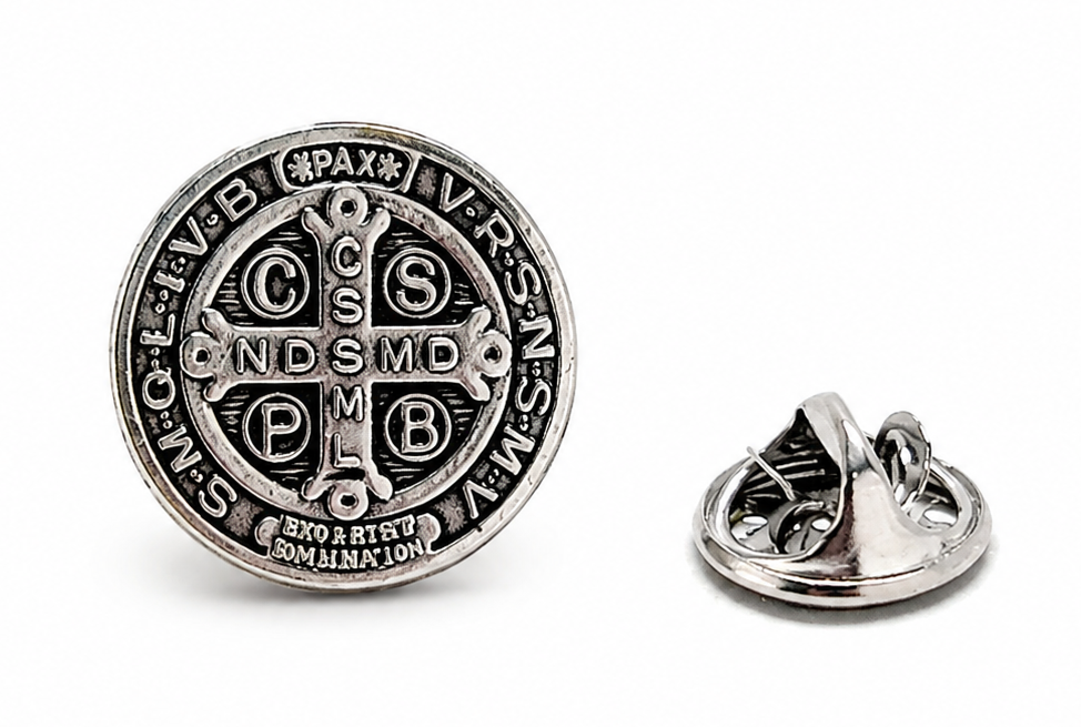 Saint Benedict Medal Lapel Pin Silver Catholic Christian Religious Faith Pin for Men