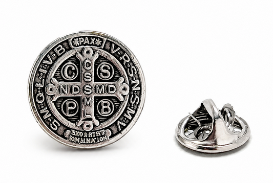 Saint Benedict Medal Lapel Pin Silver Catholic Christian Religious Faith Pin for Men