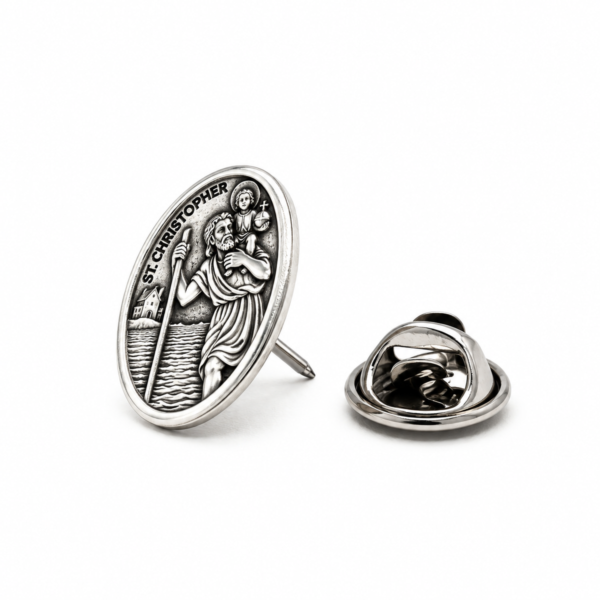 St. Christopher Lapel Pin side view
