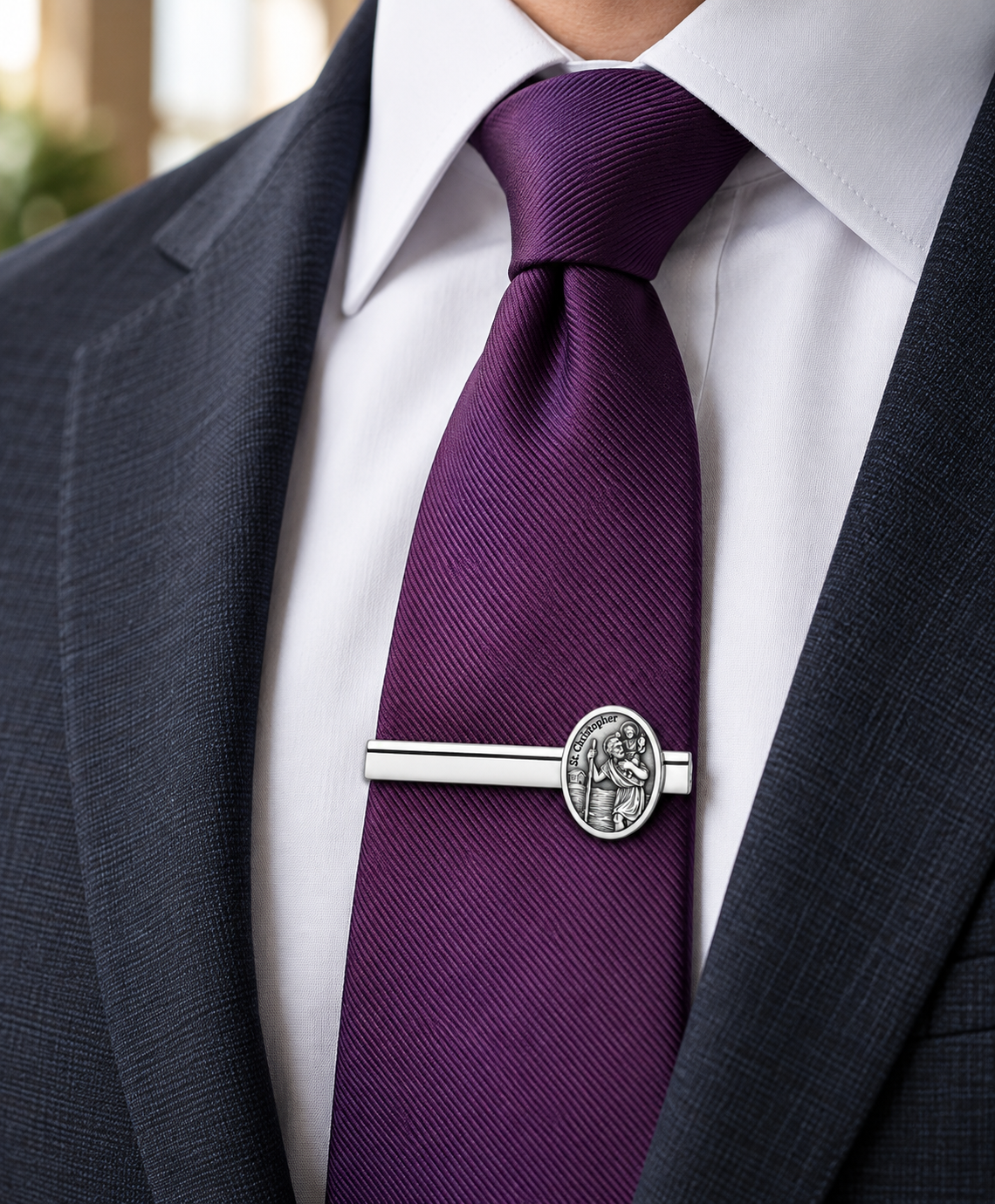 St. Christopher Tie Clip  suit
