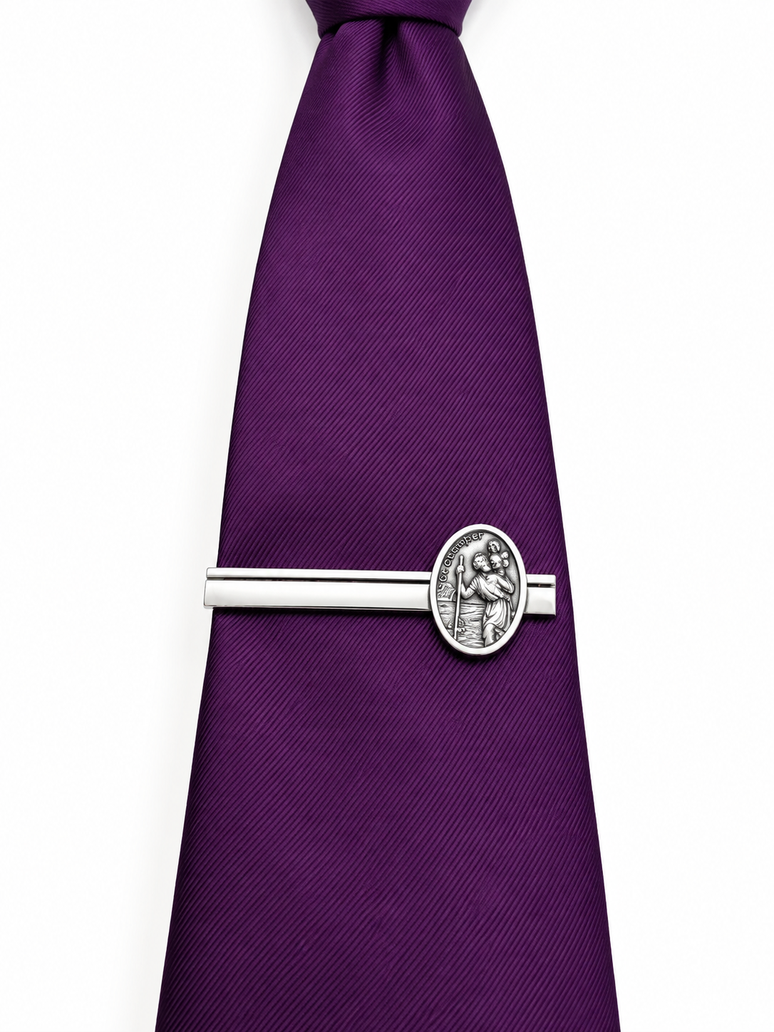St. Christopher Tie Clip  purple tie