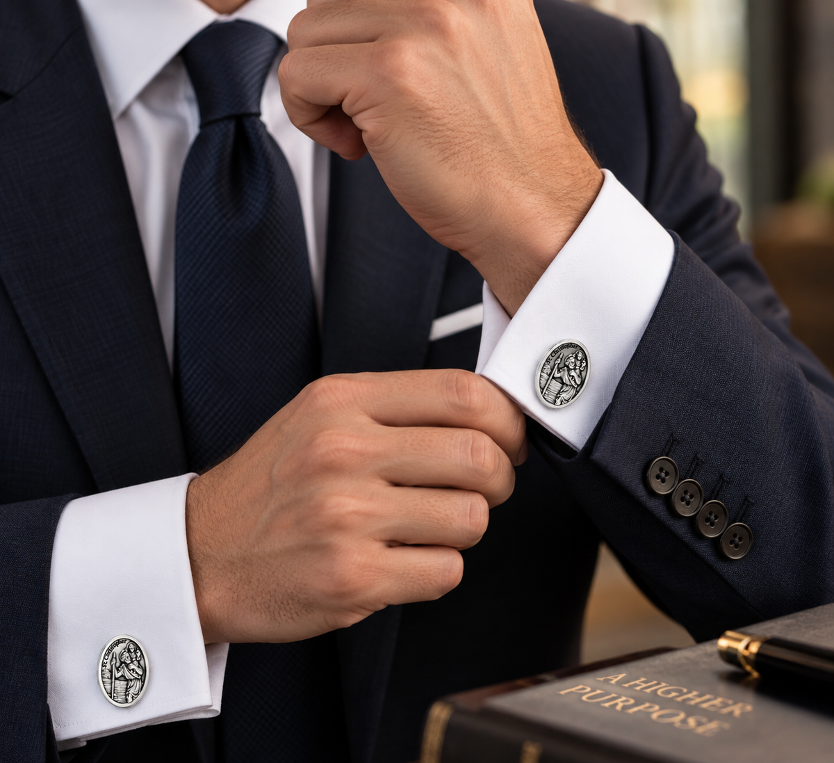 St. Christopher Cufflinks man suit