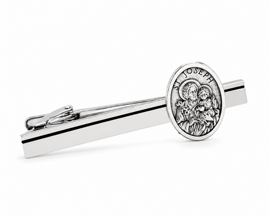 St Joseph tie clip silver Catholic tie bar for men