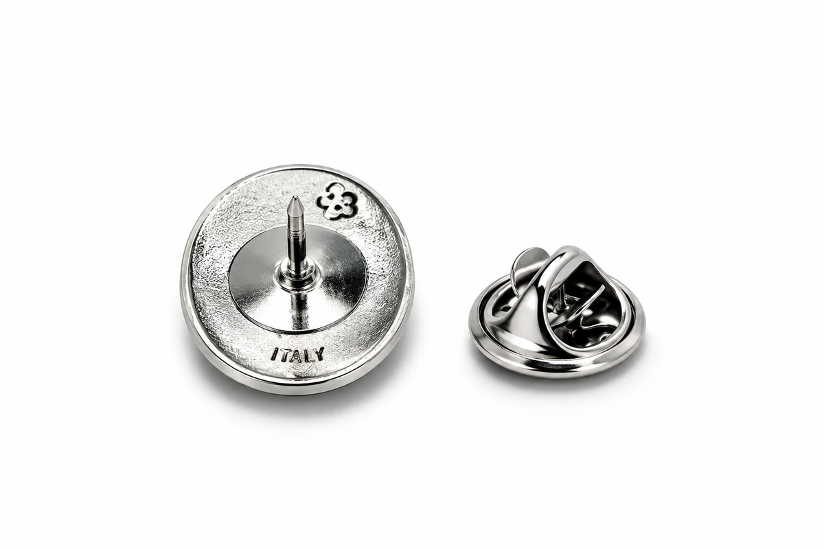 Silver St. Patrick Catholic lapel pin with detailed Saint Patrick medal design and clutch backing