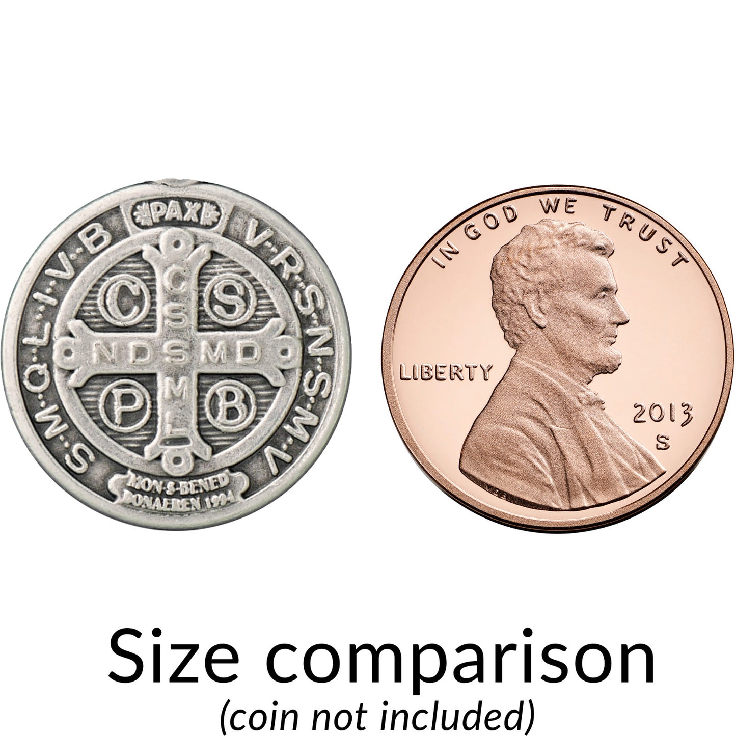 Two coins for size comparison on a white background