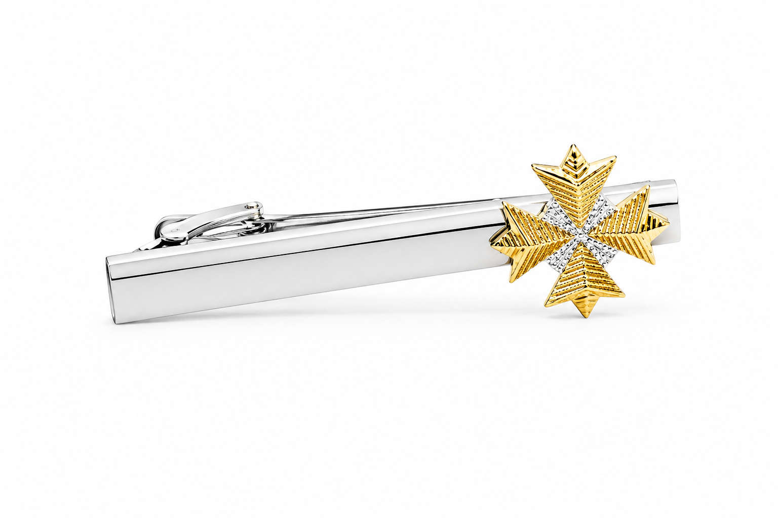 Star Fleet Admiral Tie Clip featuring gold admiral insignia mounted on polished silver tie bar star trek