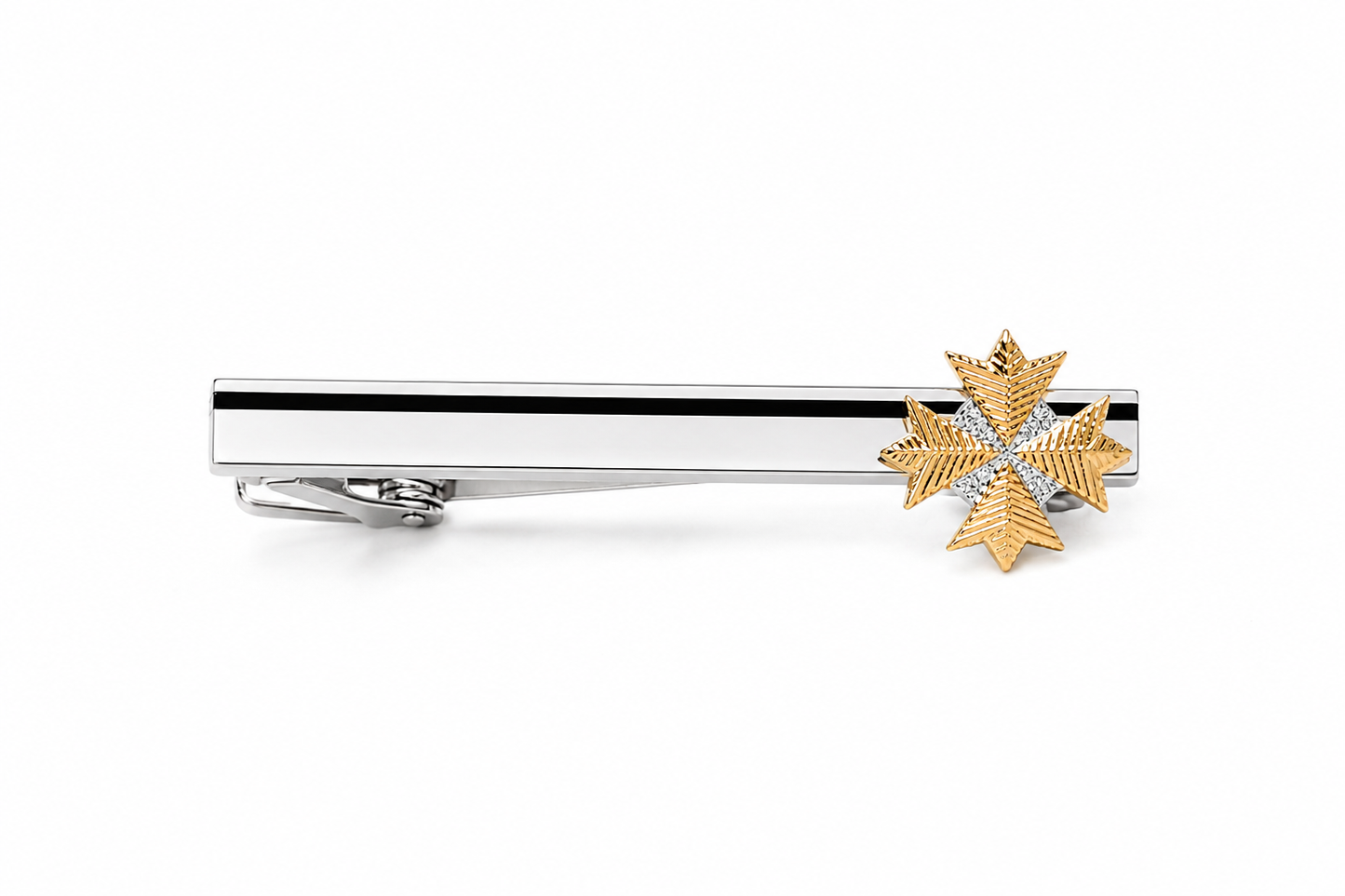 Star Fleet Admiral Tie Clip featuring gold admiral insignia mounted on polished silver tie bar