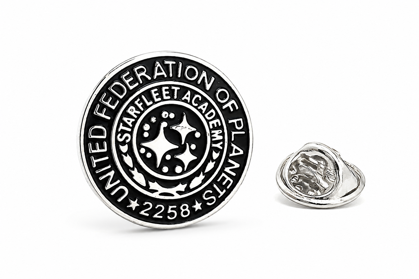 Star Trek-themed badge with 'United Federation of Planets' design on a white background
