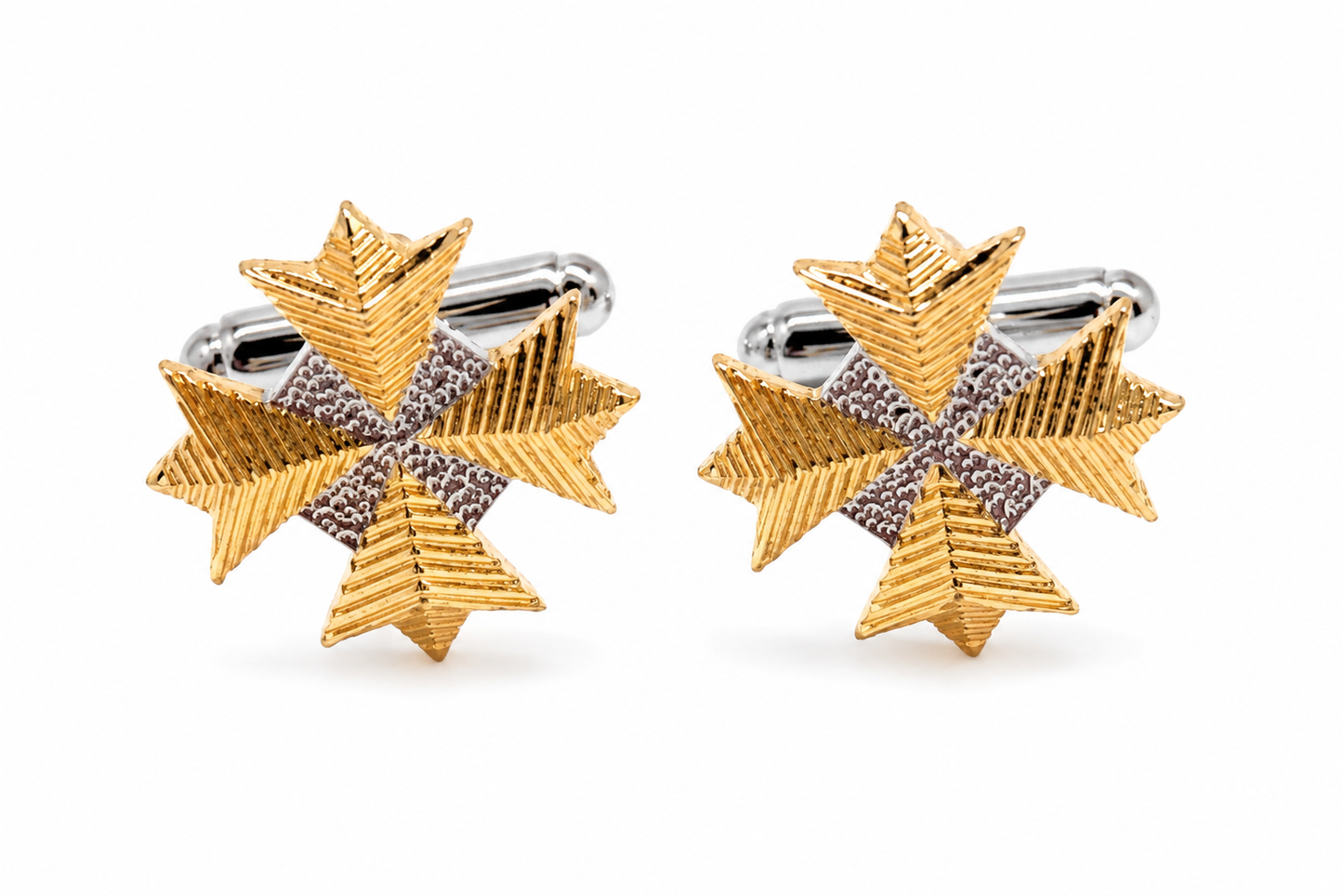 Starfleet Admiral Insignia cufflinks inspired by Star Trek Into Darkness featuring a gold and silver rank badge design on a white background