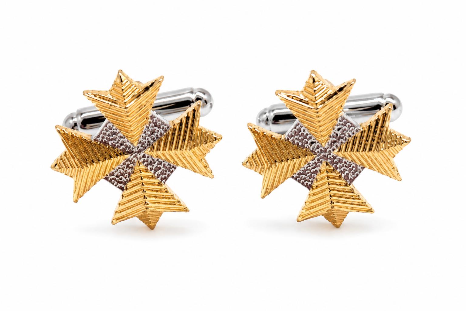 Starfleet Admiral Insignia cufflinks inspired by Star Trek Into Darkness featuring a gold and silver rank badge design on a white background
