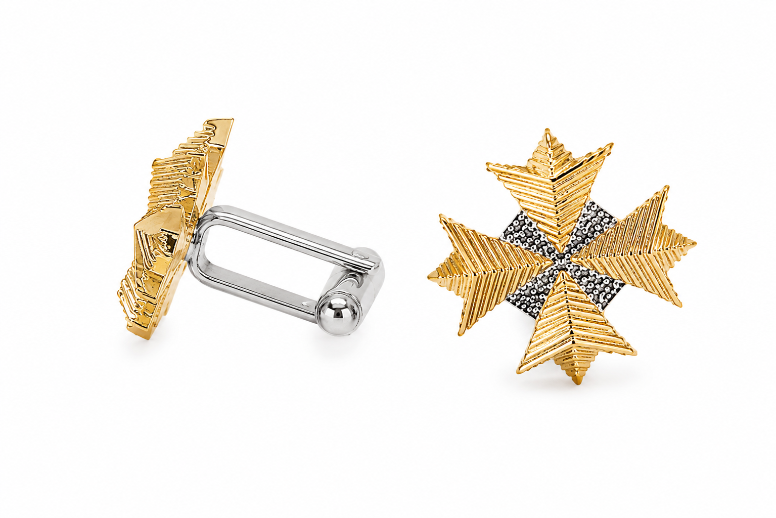Pair of Starfleet Admiral cufflinks with detailed gold and silver insignia design inspired by Star Trek Into Darkness