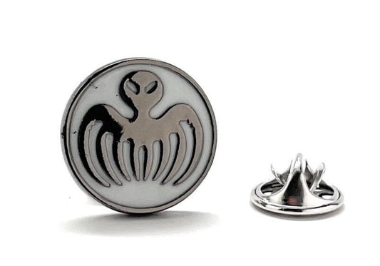SPECTRE Supervillain Lapel Pin – James Bond Inspired White Enamel Octopus Pin | Gunmetal Finish Tie Tack for 007 Fans & Collectors