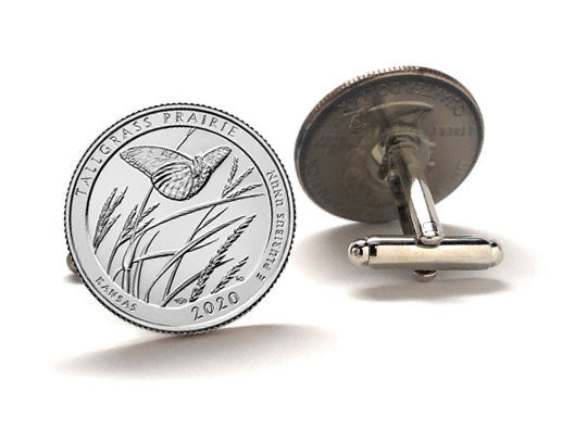 Tallgrass Prairie National Preserve Coin Cufflinks Uncirculated U.S. Quarter 2020 Cuff Links Enamel Backing Cufflinks