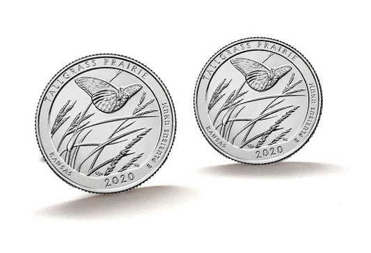 Tallgrass Prairie National Preserve Coin Cufflinks Uncirculated U.S. Quarter 2020 Cuff Links Enamel Backing Cufflinks