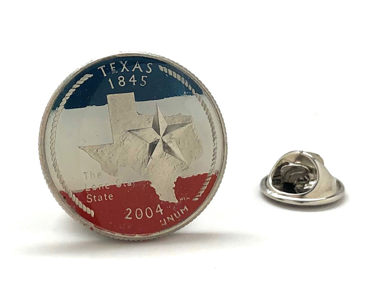 Hand-painted Texas State Quarter lapel pin red white and blue Lone Star State coin pin