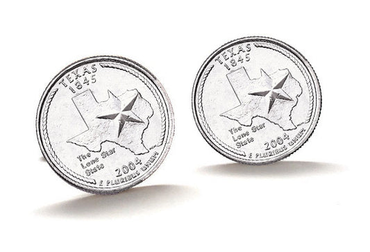Texas State Quarter Coin Cufflinks Uncirculated U.S. Quarter 2004 Cuff Links Enamel Backing Cufflinks