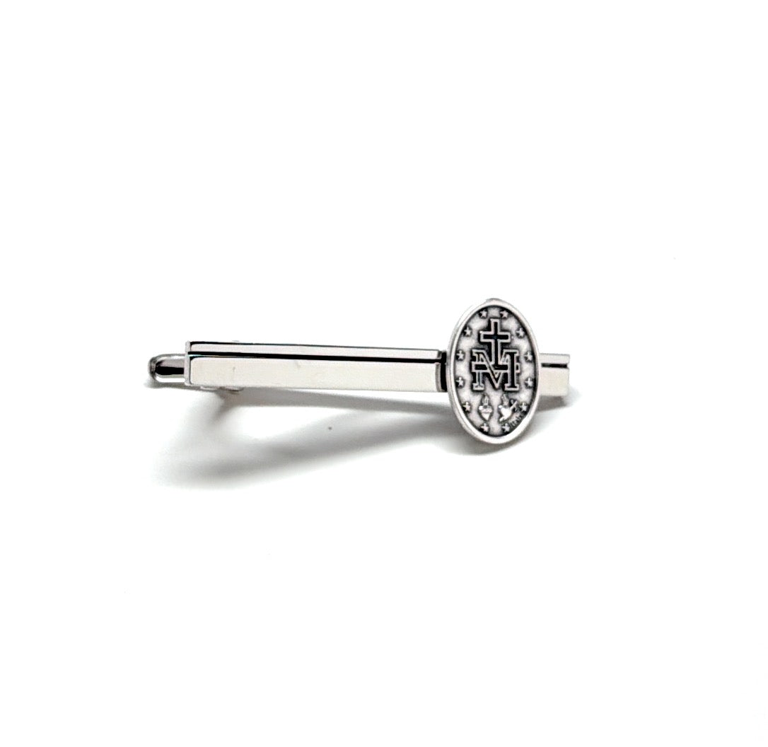miraculous medal tie clip silver mens formal accessory