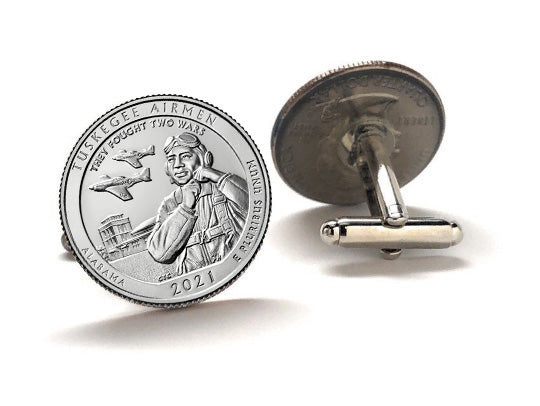 Tuskegee Airmen National Historic Site Coin Cufflinks Uncirculated U.S. Quarter 2021 Cuff Links Enamel Backing Cufflinks
