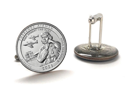 Tuskegee Airmen National Historic Site Coin Cufflinks Uncirculated U.S. Quarter 2021 Cuff Links Enamel Backing Cufflinks