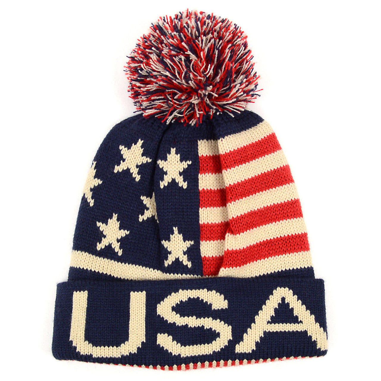 Old School USA Hockey Team Beanie, 1980 Unisex American Flag Knit Pom Beanie Ski Hats