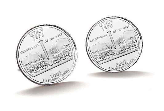 Utah State Quarter Coin Cufflinks Uncirculated U.S. Quarter 2007 Cuff Links Enamel Backing Cufflinks