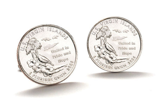 The U.S. Virgin Islands Coin Cufflinks Uncirculated U.S. Quarter 2009 Cuff Links Enamel Backing Cufflinks