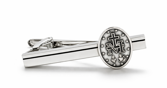 virgin mary tie clip miraculous medal silver tie bar mens religious accessory