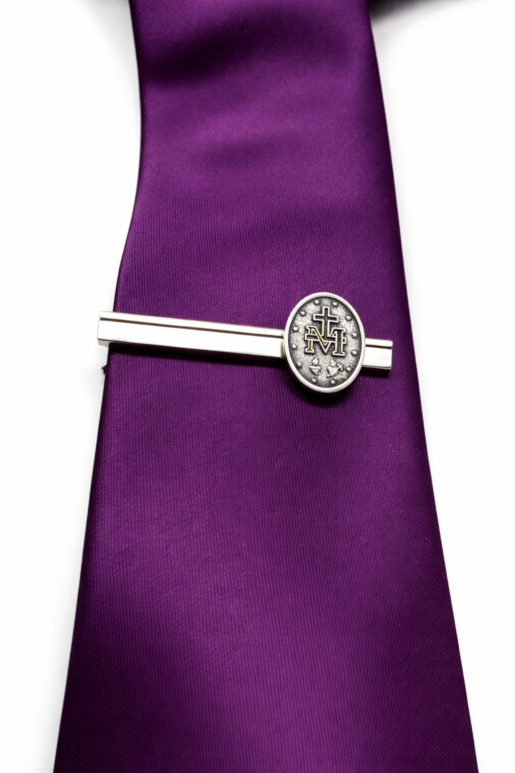 catholic tie clip polished silver mens jewelry