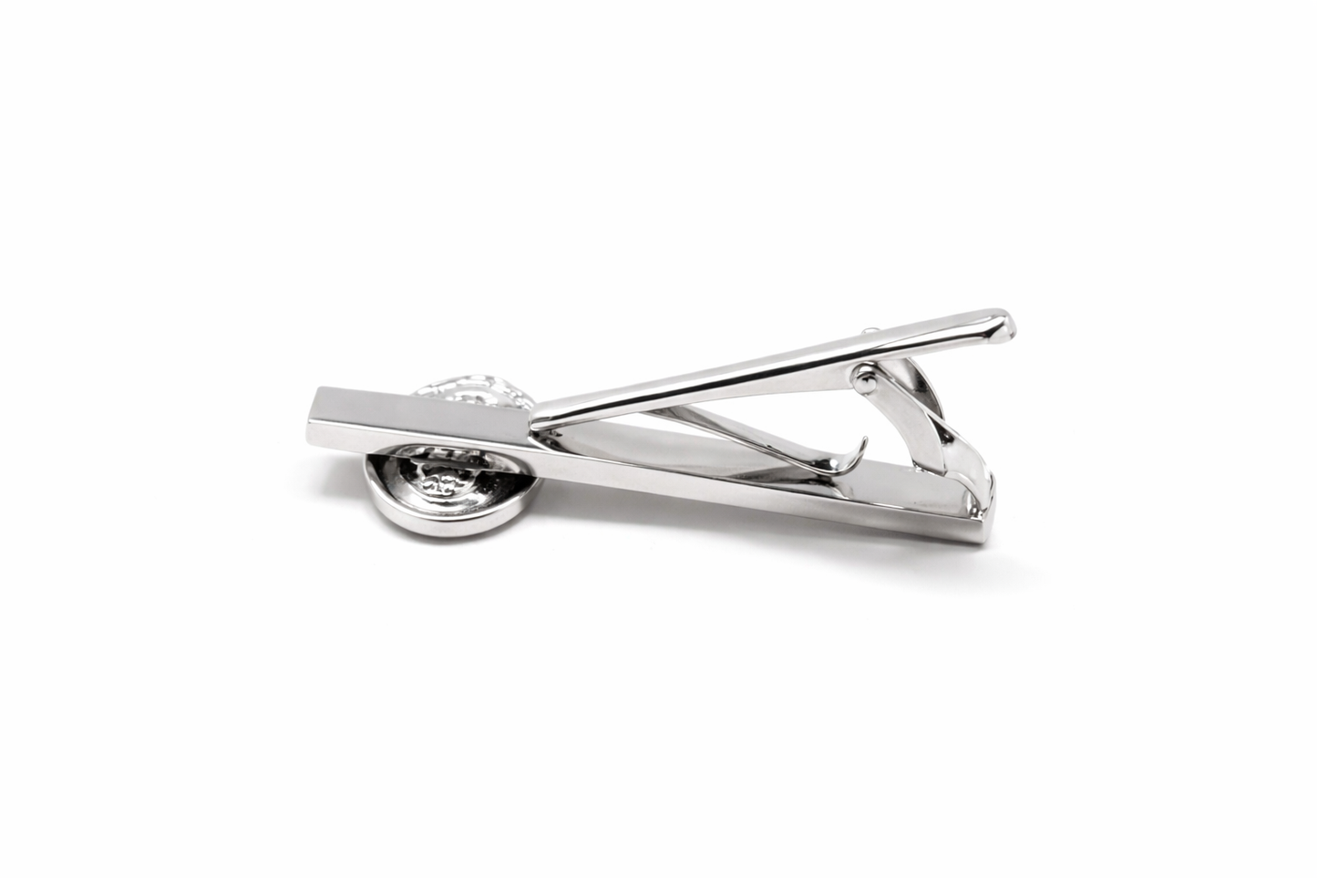 Silver tie clip on a white background