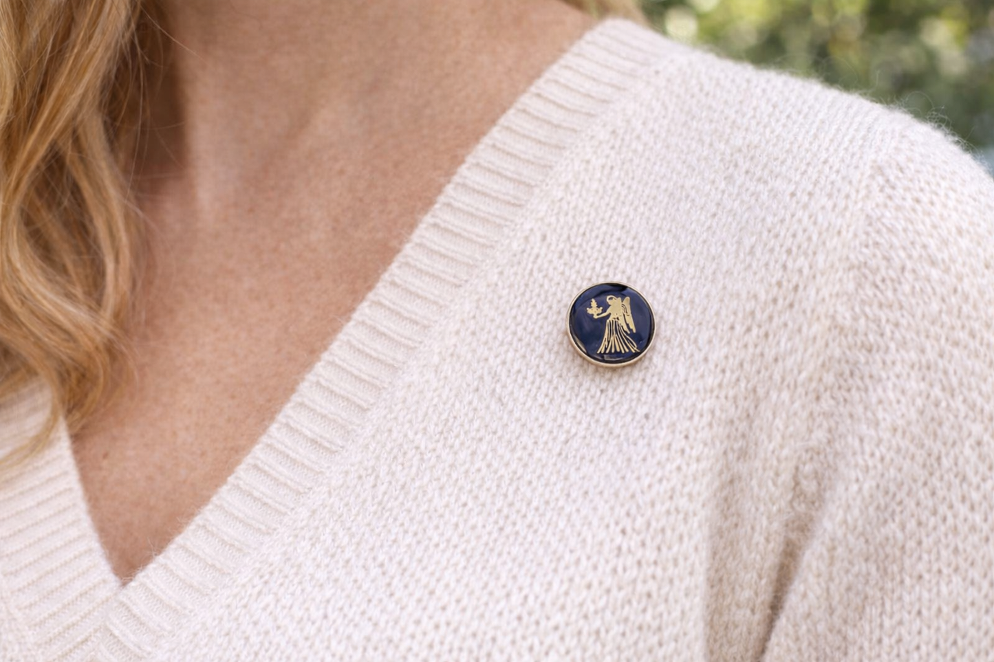 Virgo Zodiac Maiden Lapel Pin – Gold and Navy Enamel Astrology Gift