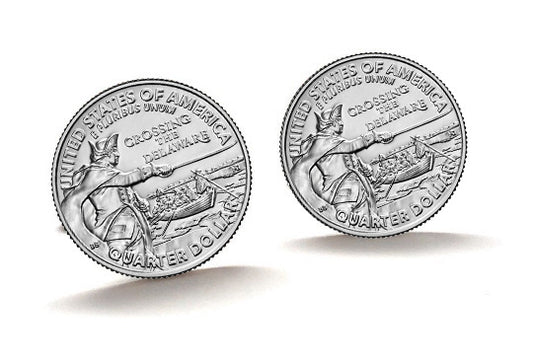 General George Washington Crossing the Delaware Coin Cufflinks Uncirculated U.S. Quarter 2021 Cuff Links Enamel Backing Cufflinks