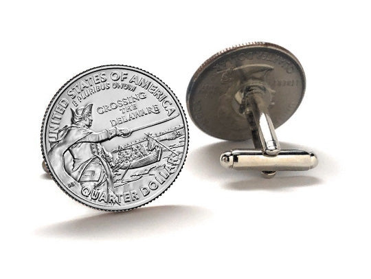 General George Washington Crossing the Delaware Coin Cufflinks Uncirculated U.S. Quarter 2021 Cuff Links Enamel Backing Cufflinks