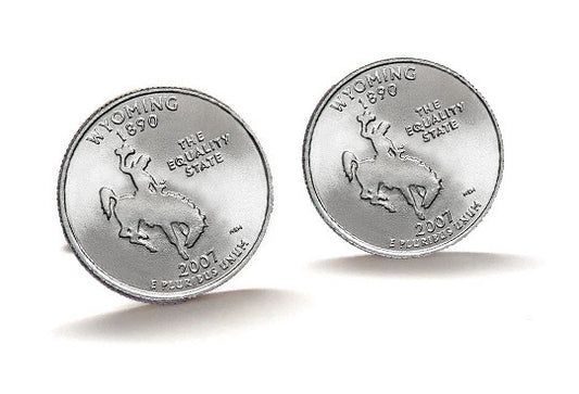 Wyoming State Quarter Coin Cufflinks Uncirculated U.S. Quarter 2007 Cuff Links Enamel Backing Cufflinks