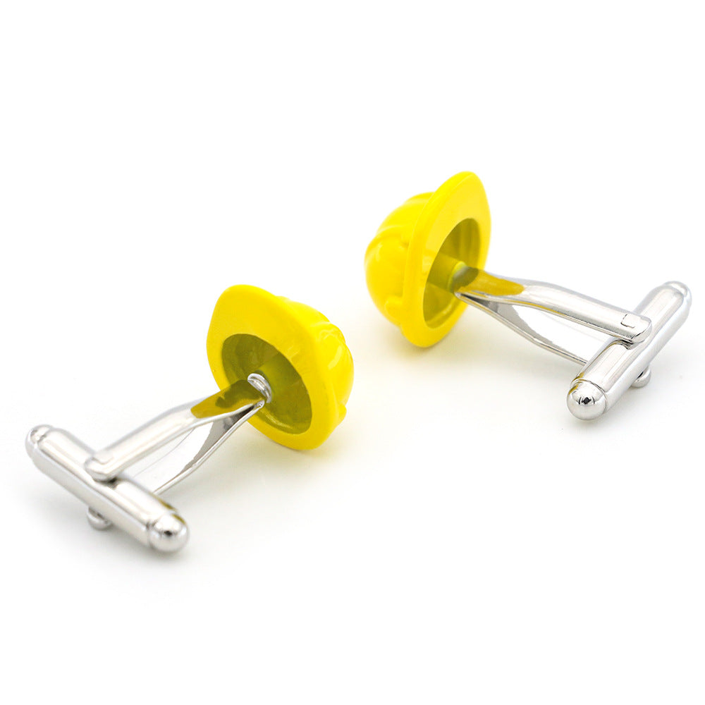 Hard Hat Cufflinks Construction Worker Builder Cuffs Yellow Enamel Hardhat Cuff Links