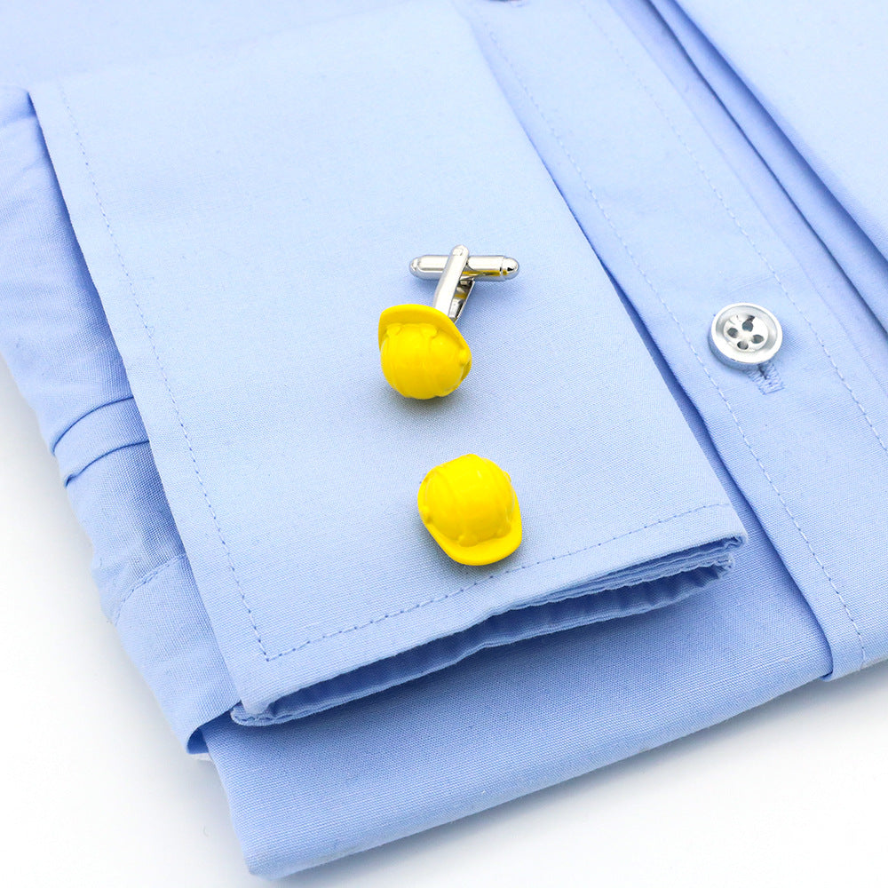 Hard Hat Cufflinks Construction Worker Builder Cuffs Yellow Enamel Hardhat Cuff Links