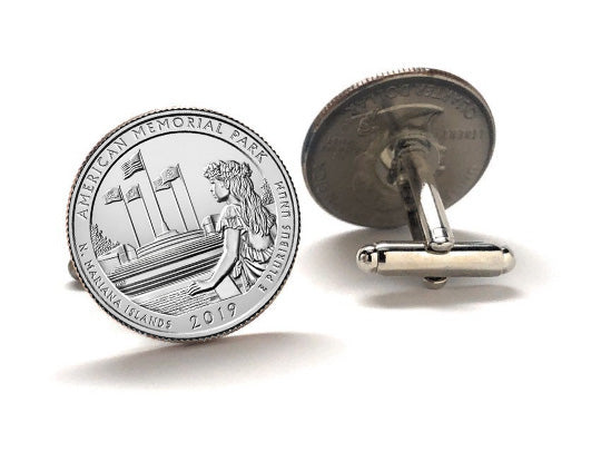American Memorial Park Coin Cufflinks Uncirculated U.S. Quarter 2019 Cuff Links Enamel Backing Cufflinks