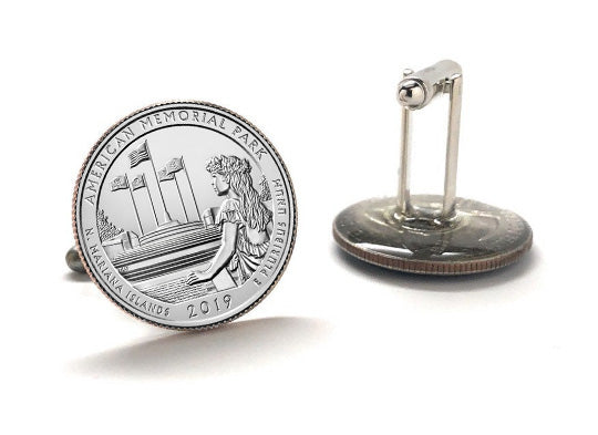 American Memorial Park Coin Cufflinks Uncirculated U.S. Quarter 2019 Cuff Links Enamel Backing Cufflinks