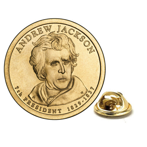 Andrew Jackson Presidential Dollar Lapel Pin, Uncirculated One Gold Dollar Coin Enamel Pin