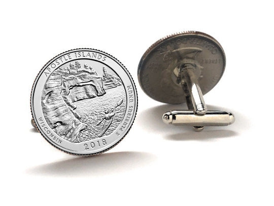 Apostle Islands National Lakeshore Park Coin Cufflinks Uncirculated U.S. Quarter 2018 Cuff Links Enamel Backing Cufflinks