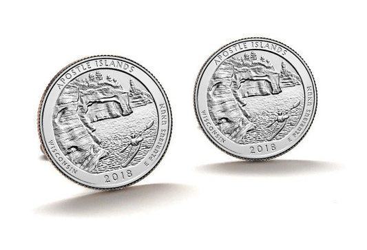 Apostle Islands National Lakeshore Park Coin Cufflinks Uncirculated U.S. Quarter 2018 Cuff Links Enamel Backing Cufflinks