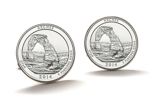 Arches National Park Coin Cufflinks Uncirculated U.S. Quarter 2014 Cuff Links Enamel Backing Cufflinks