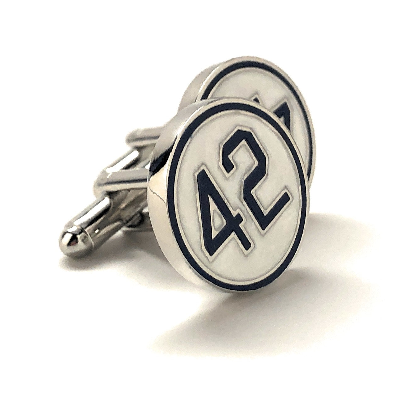 White and blue enamel baseball cufflinks tribute to Jackie Robinson