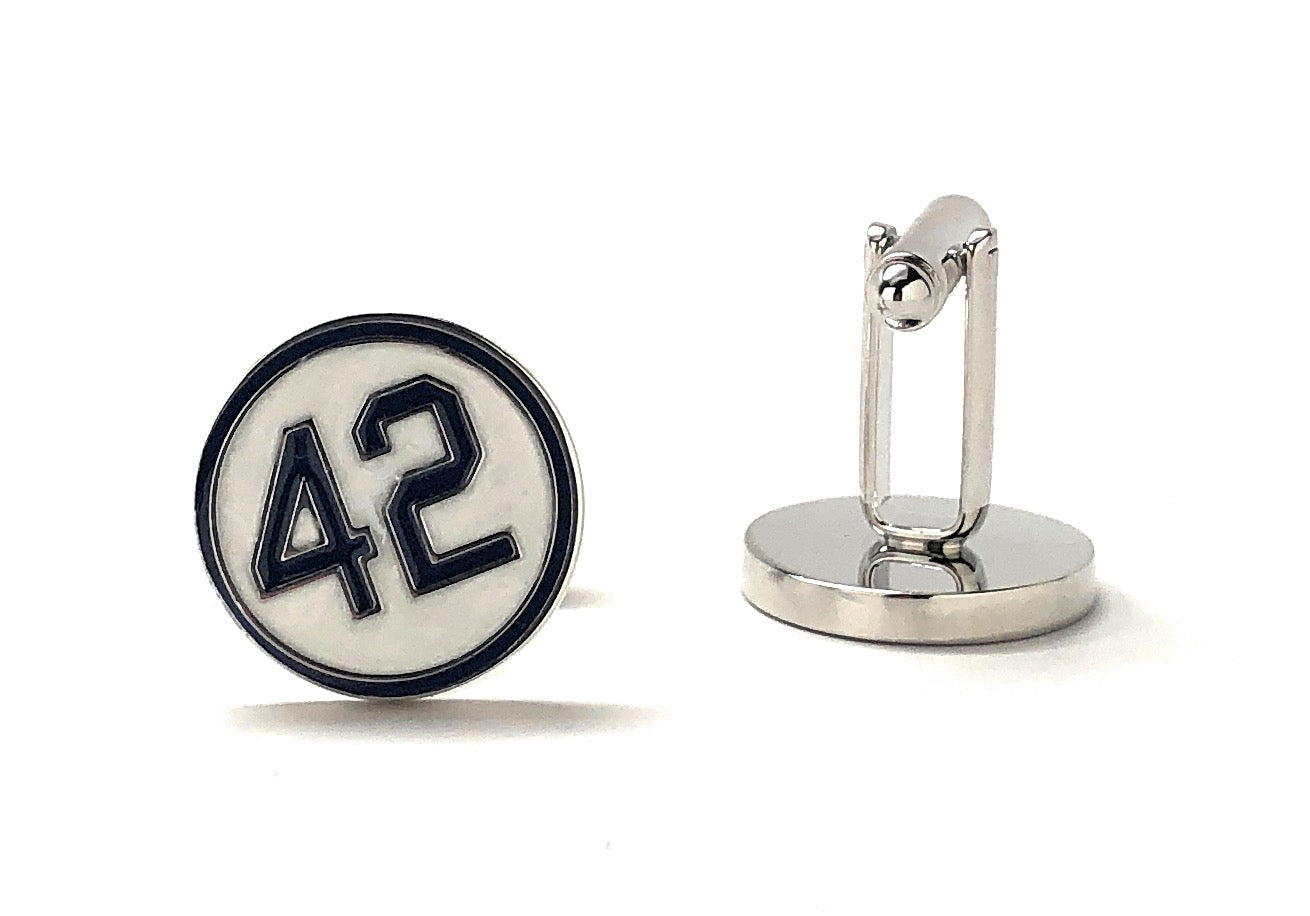 Silver rhodium plated #42 baseball legend cuff links for men