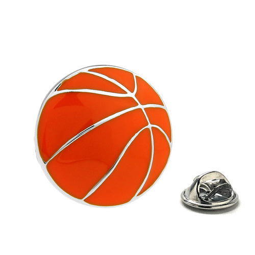 Basketball Lapel Pin - Round Orange Enamel with Silver Trim | Hoops Game Tie Tack