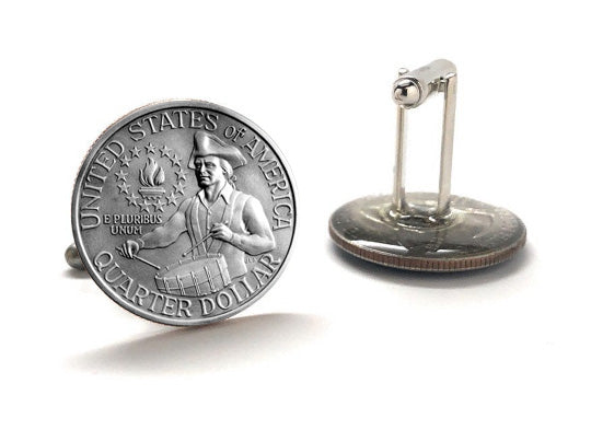 Bicentennial Quarter Cufflinks 200th Anniversary of the Independence of the United States Cuff Links Enamel Backing Cufflinks