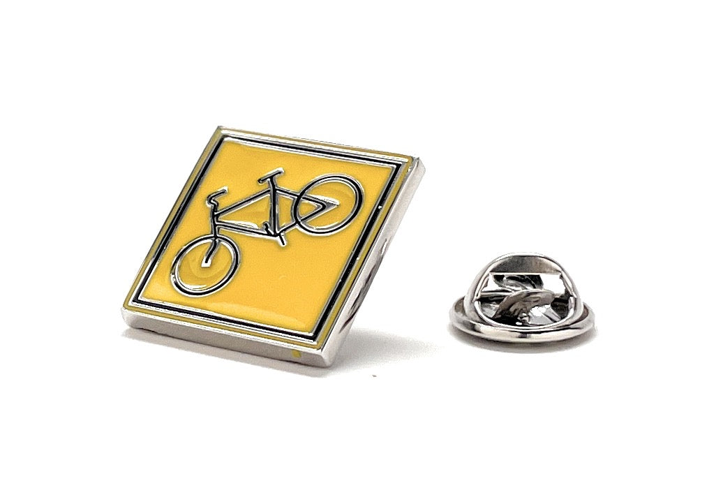Bicycle crossing sign enamel lapel pin with butterfly clasp