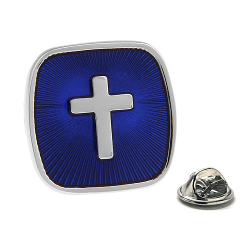 Holy Father Cross Pin Blue Enamel Pin Religious Design Lapel Pin Silver Cross Tone 3D Cross Tie Tack pin