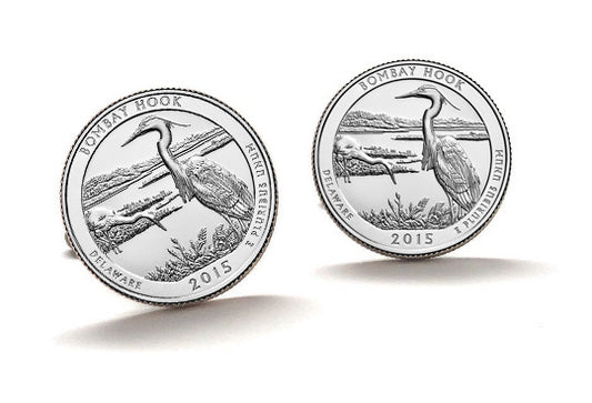 Bombay Hook National Wildlife Refuge Coin Cufflinks Uncirculated U.S. Quarter 2015 Cuff Links Enamel Backing Cufflinks
