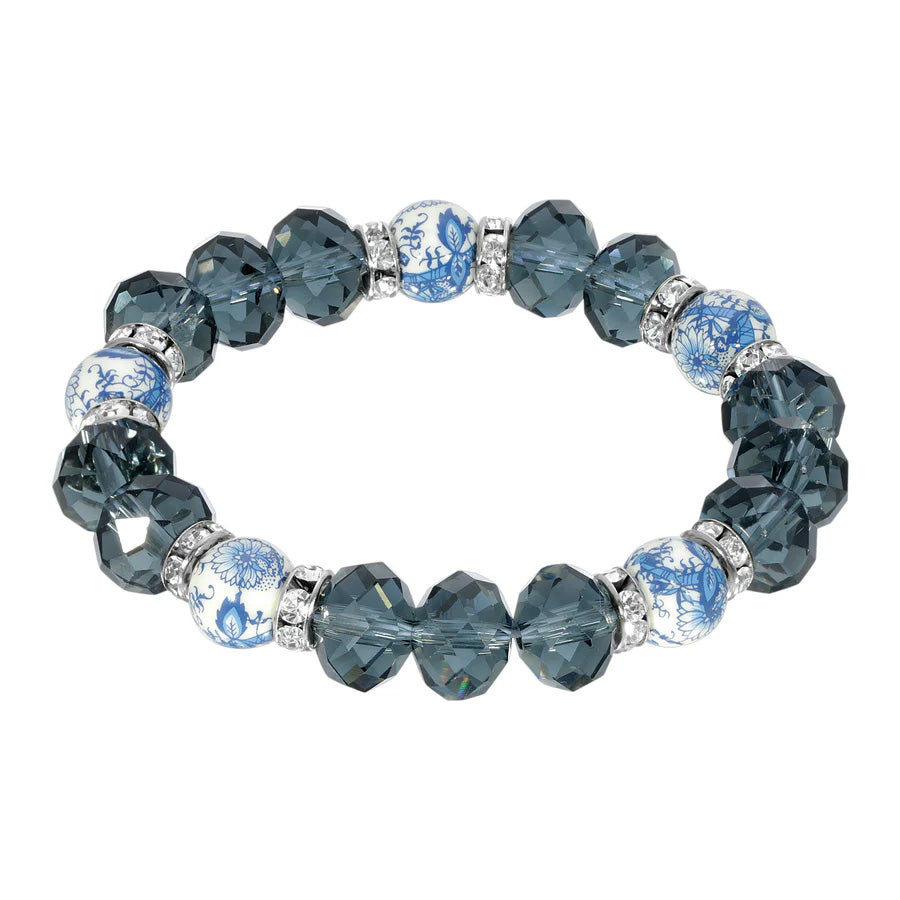 Women's Bracelet Fashion Jewelry Blue Willow Dark Blue And Beaded Stretch Bracelet